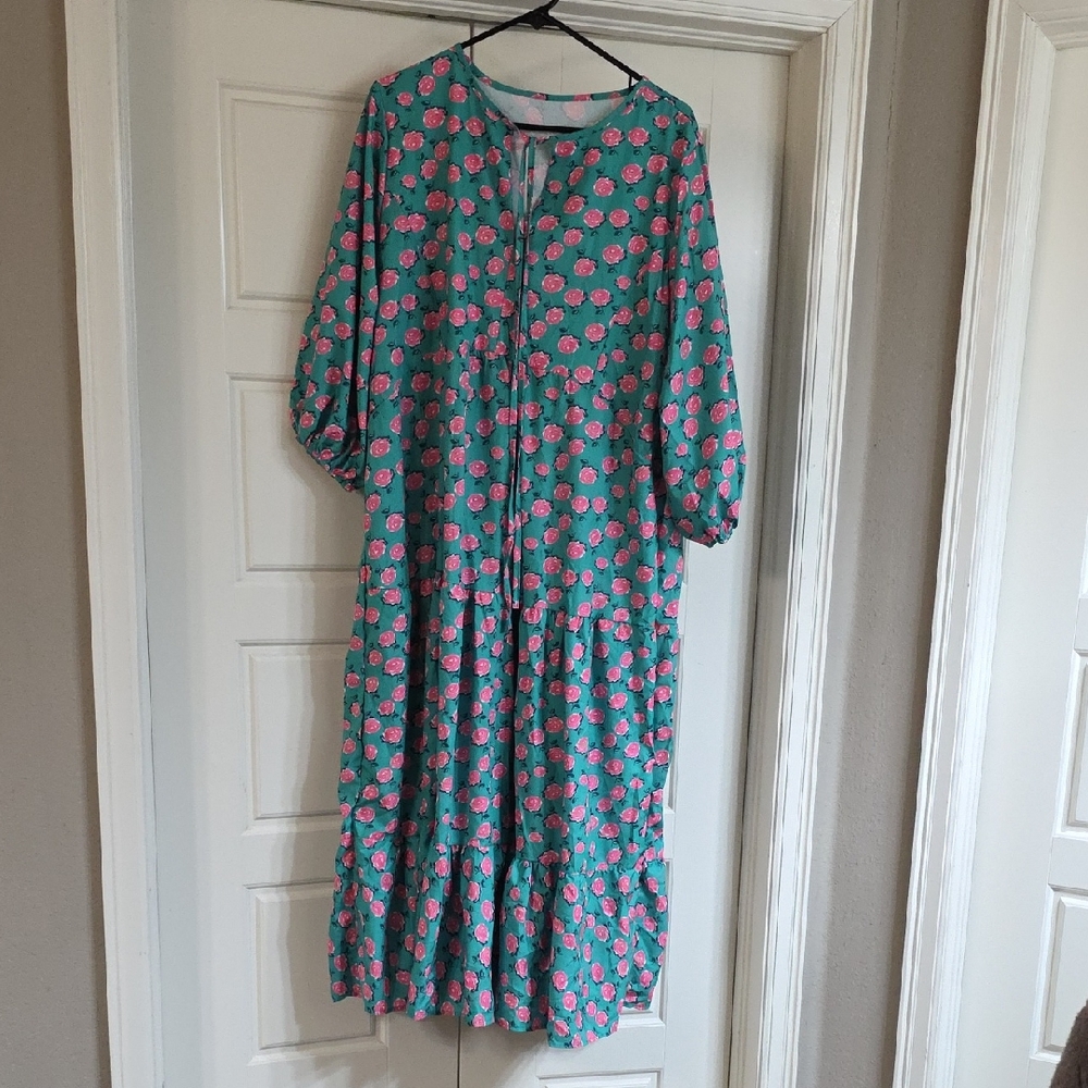 Floral Green and Pink Maxi Dress